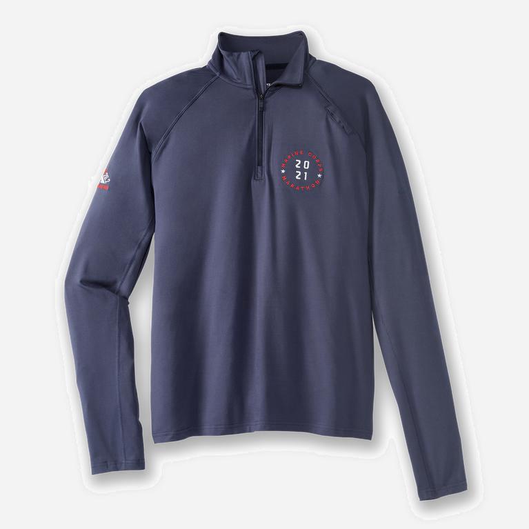 Pánske Brooks Mcm21 Dash 1/2 Zip - Bežecká Košeľa S Dlhým Rukávom - Námornícka Modrá (21597-MDZG)
